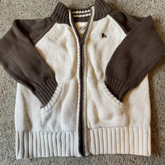 VTG Old Navy Toddler Unisex Knit Sweater Ivory Brown Sz 3T Full Zip Pocket Punk - Picture 1 of 9